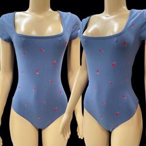 PINK Victoria's Secret Blue Bodysuit with Cherries